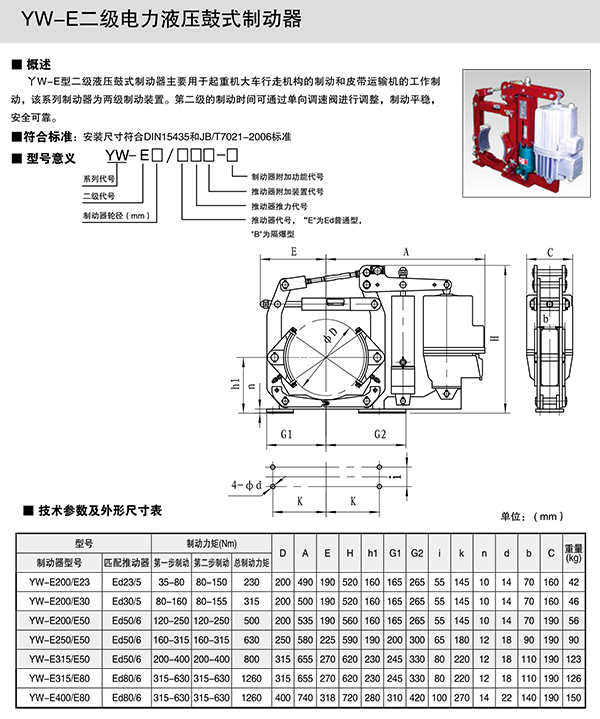 YW-E二級電力液壓鼓式制動器